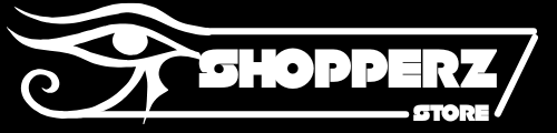 Logo of Shopperz Store with an eye design in the background